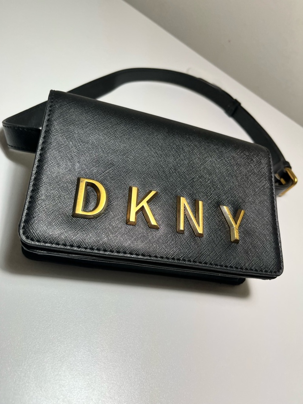 DKNY Black Belt Bag with Gold Hardware